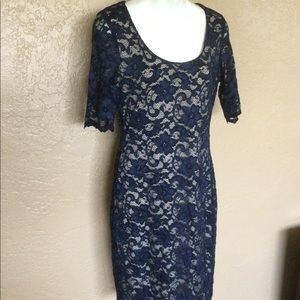 Belle Badgley Mischka Blue Lace Cocktail Dress 10